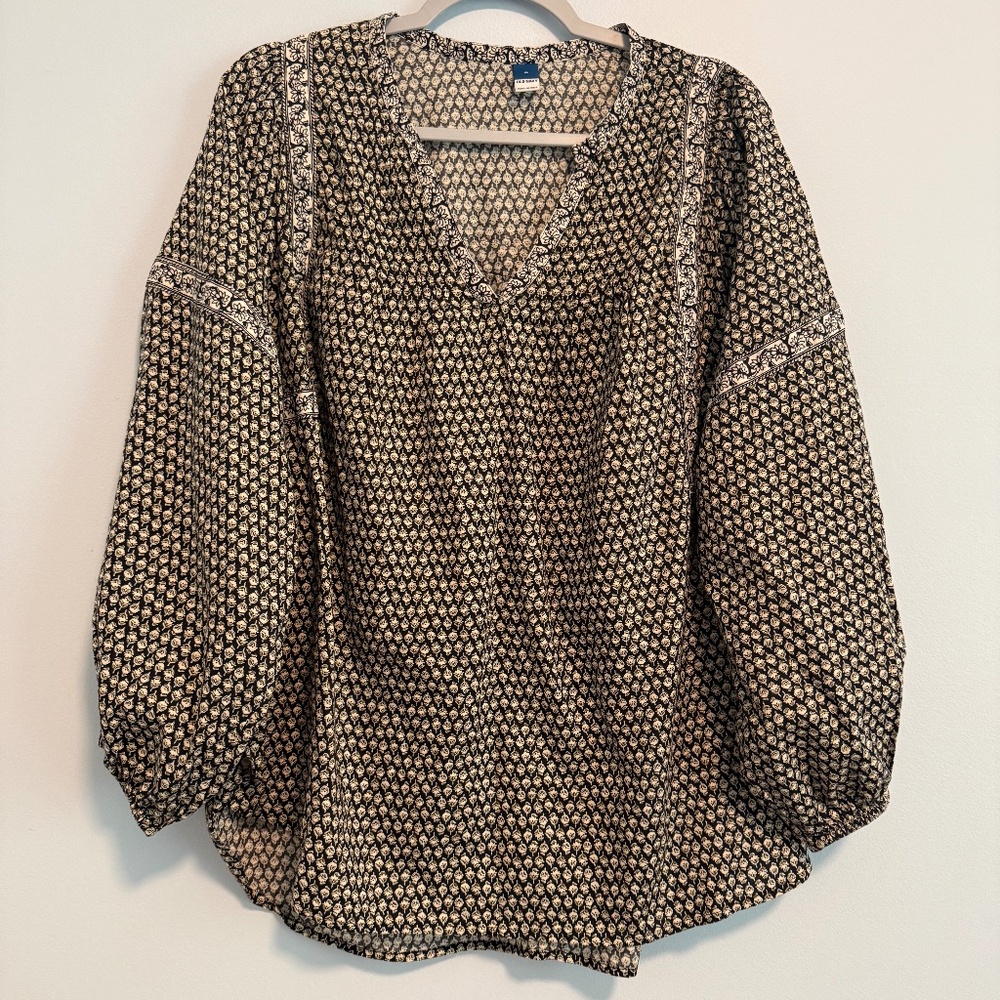 Old Navy Women’s Oversized Floral-Print Split-Neck ‎ Poet Blouse Size XL